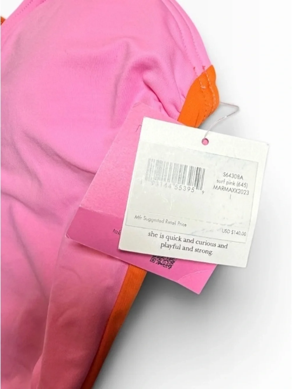 Kate Spade Color Block Plunging V-Neck One Piece Swimsuit Pink Orange $142 NWT